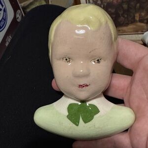 Vintage Ceramic Bust with Green and Cream Accents